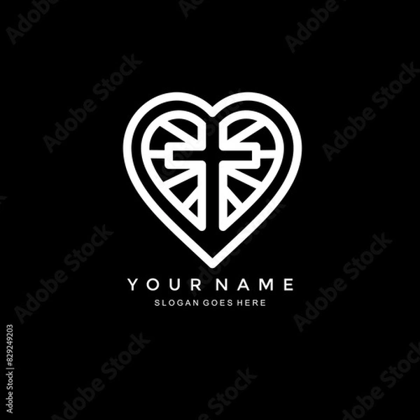 Obraz heart and cross icon logo. vector combination of heart and Christian cross. suitable for application icons, churches, etc.