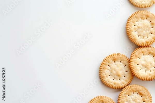 Fototapeta Round crackers on white background with space for text