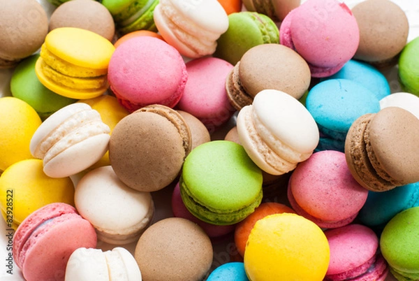 Fototapeta traditional french colorful macarons in a box, background
