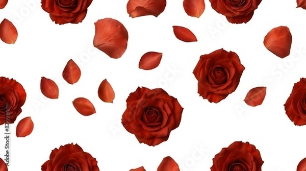 Fototapeta Set of red rose flowers petals isolated on transparent background.