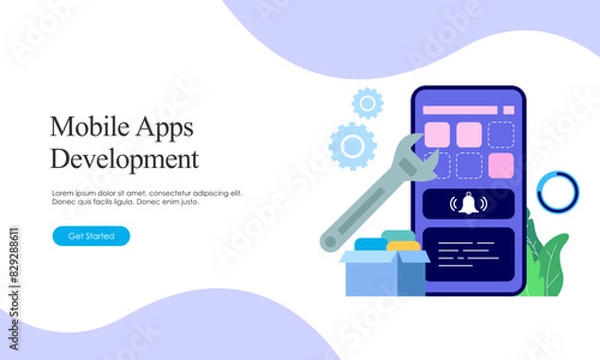Fototapeta Landing page template for mobile app development