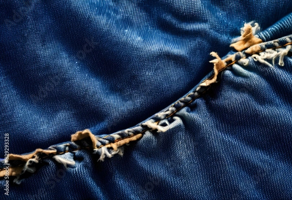 Obraz A close-up of denim jeans with a distressed, torn texture