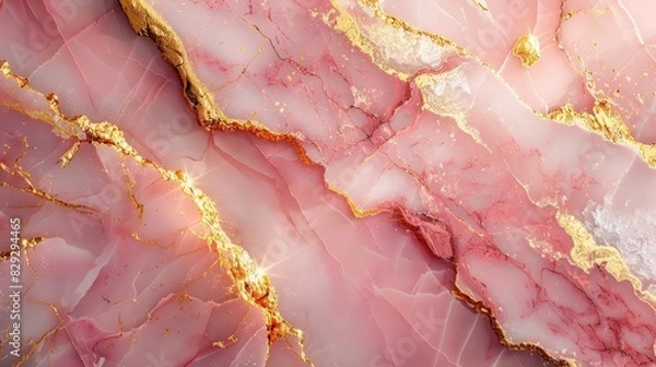 Fototapeta Elegant pink marble design with shimmering gold veins, creating a luxurious and sophisticated texture ideal for upscale decor.