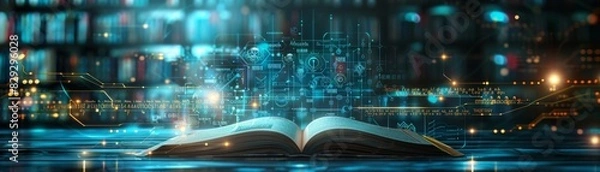 Fototapeta A book is open to a page with a blue background