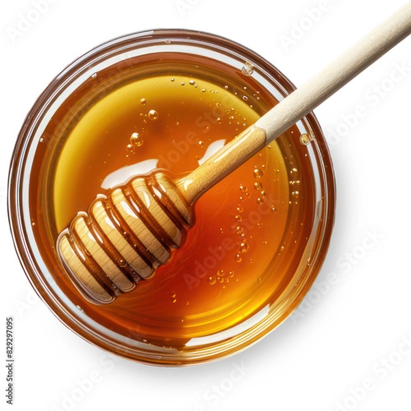 Obraz Honey and honeycomb in a cup and a honey scoop Isolated on A Transparent Background.