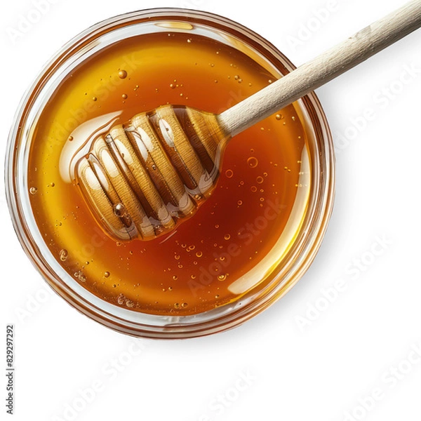 Obraz Honey and honeycomb in a cup and a honey scoop Isolated on A Transparent Background.