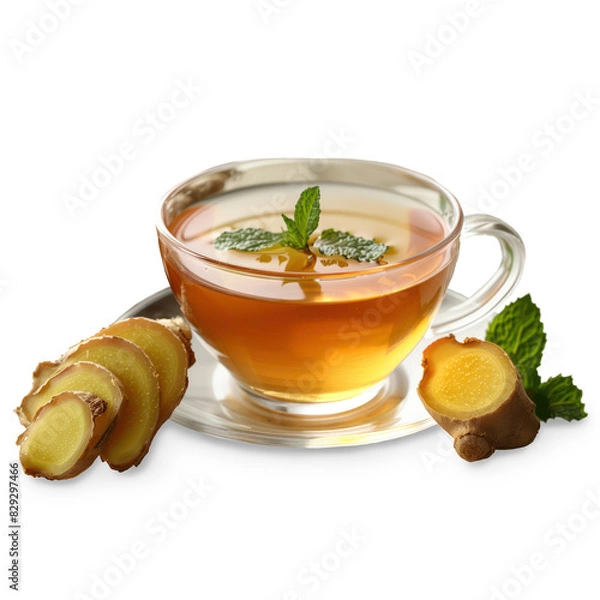 Obraz Gingers and ginger juice Isolated on A Transparent Background.