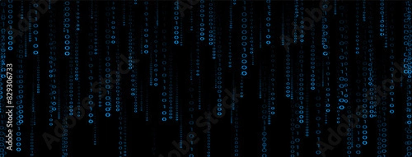 Fototapeta Binary Code Digital Falling Numbers: A Matrix Style Background for Tech Businesses, digital rain effect, code encryption, data security, network infrastructure, machine learning,