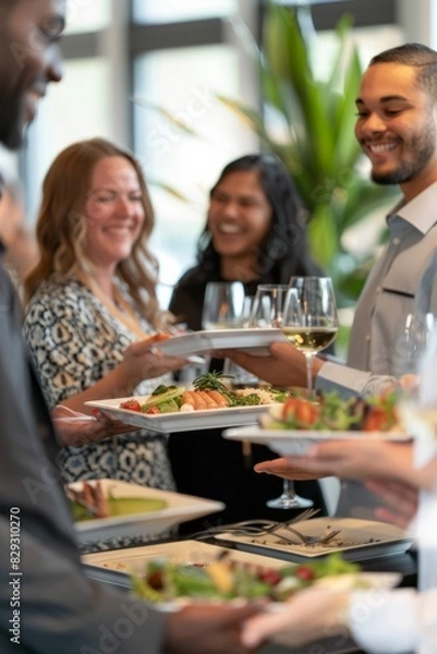 Fototapeta Professional Photography of the Employee of the Month celebrating with their team members during a congratulatory lunch, Generative AI