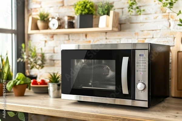 Fototapeta A microwave oven with a quick-start button, emphasizing convenience and speed