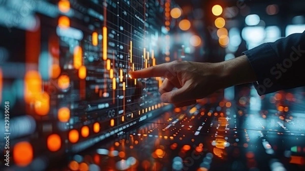 Fototapeta Human hand touching modern digital screen