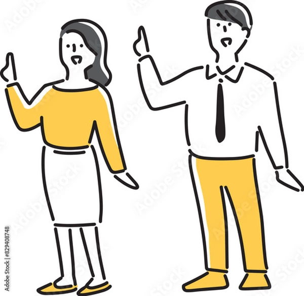 Fototapeta 指差しポーズをとる男女会社員