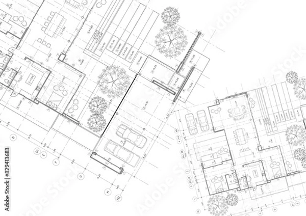 Obraz Write a blueprint architecture for building.