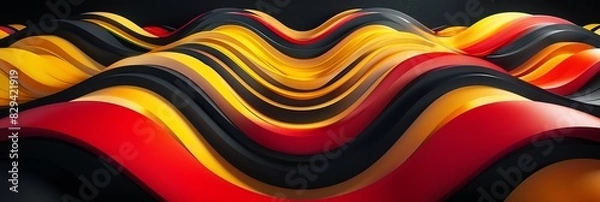Fototapeta red and black, yellow  three-dimensional striped background, black background aspect ratio 3:1, for banner, landing page, website