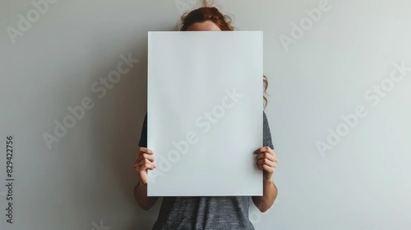 Fototapeta A vertical composition inspired by Reddit photography, showcasing a large white poster held up to fill the frame created with Generative AI technology