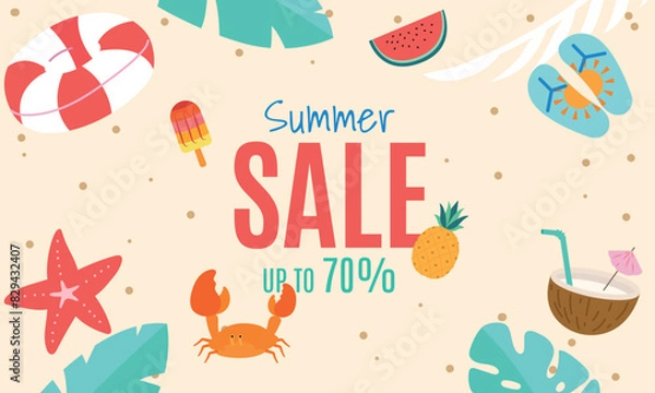 Obraz Summer Sale Banner with Tropical Beach Elements.