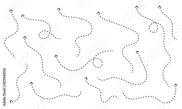 Fototapeta Clean dot style hand drawn doodle arrows set. Clean dot arrows style doodle set hand drawn. Curve Dotted line design with white background.
