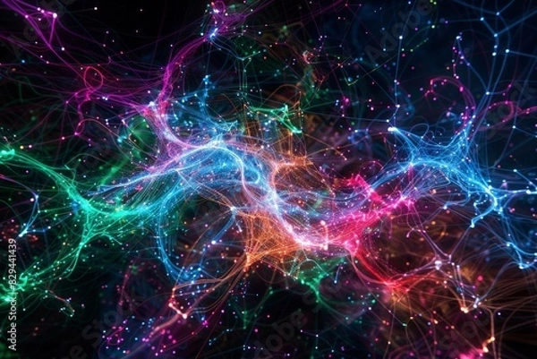 Fototapeta Science and Technology Concept, Atomic Structure with Nucleus - a Symbolic Image of Elementary Particle on Black Backdrop. Beautiful simple AI generated image in 4K, unique.