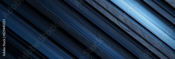 Fototapeta Regular blue and navy blue three-dimensional striped background, black background aspect ratio 3:1, for banner, landing page, website