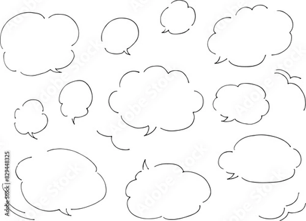 Fototapeta 細い線のペンで書かれた手書きの吹き出しセット