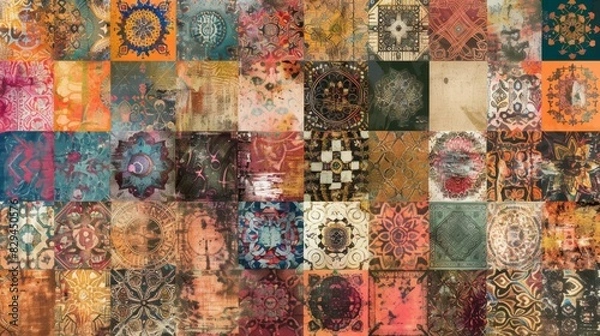 Fototapeta Vivid patchwork of bohemian motifs and intricate patterns