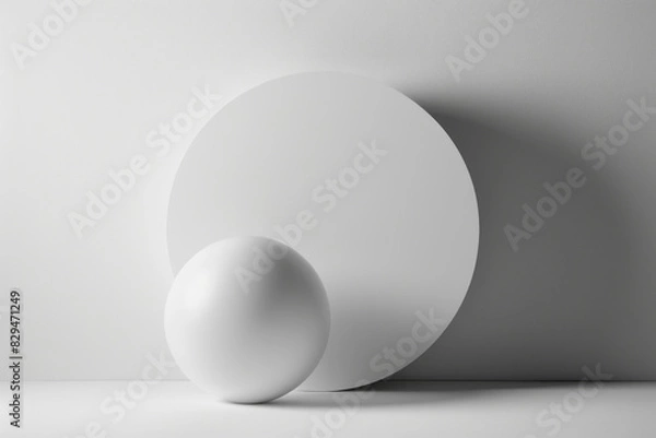 Fototapeta A simple, clean white background with a single, modern element like a perfectly round shadow 