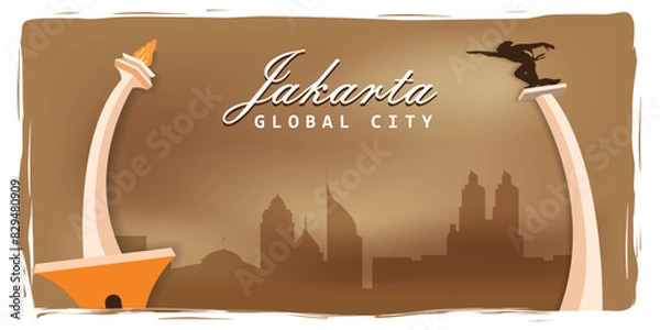 Fototapeta Jakarta city skyline landmark background banner design