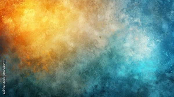 Fototapeta  A blue, yellow, and orange background with a grungy pattern on the lower half