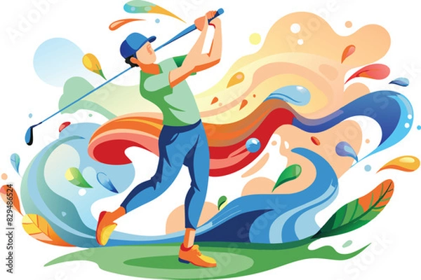 Obraz Golfer, golf player, flat illustration, vector illustration.