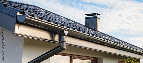 Obraz sleek black roof gutter and downpipe on modern home architectural detail system