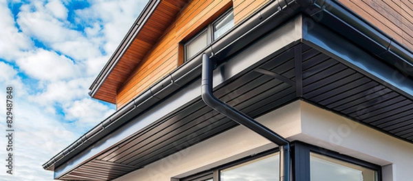 Obraz sleek black roof gutter and downpipe on modern home architectural detail system