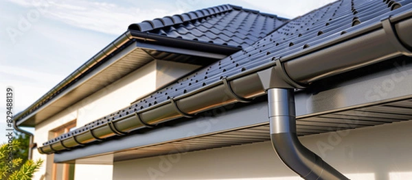 Obraz sleek black roof gutter and downpipe on modern home architectural detail system