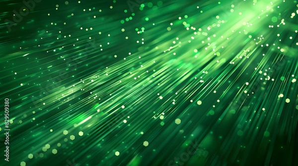 Fototapeta Neon fiber optic lines, green abstract texture background, abstract speed lines technology background