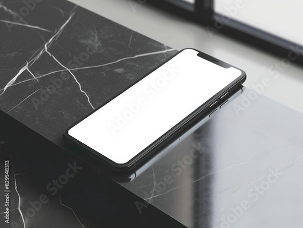 Fototapeta Smartphone Mockup with Blank Transparent Screen on Black Desk