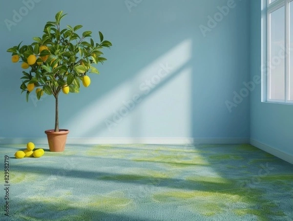 Obraz small empty room There is a lemon tree in the pot. The rooms are simple but nice.