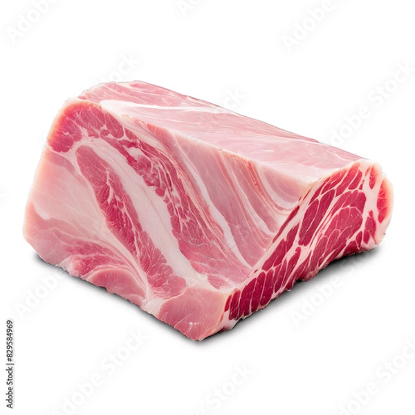 Fototapeta Raw pork jowl marbled appearance light pink color photographed at a slight angle