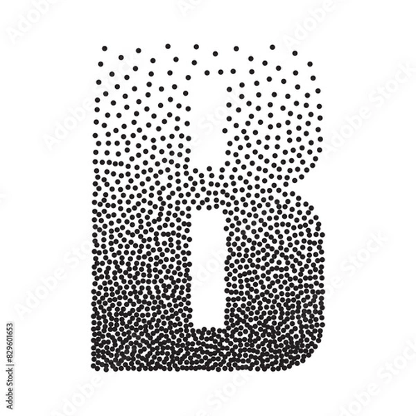 Fototapeta Halftone gradient grain letter B. Vector stipple dotted textured font