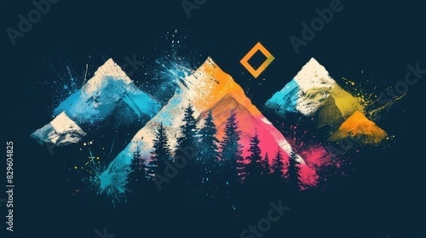 Obraz Abstract Composition Featuring Dynamic Brush Strokes And Pentagon Shapes Grainy Texture Retro Color Tones Double Exposure Designs