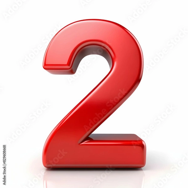 Fototapeta number 2 isolated. 2 two red number sign 3d graphic illustration in high resolution for print and business isolated on white background