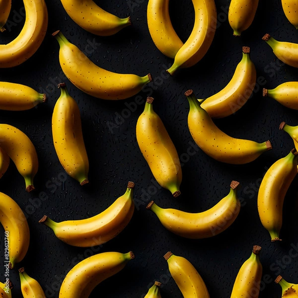 Fototapeta Bananas on a dark background in a pattern, creating a striking visual contrast.