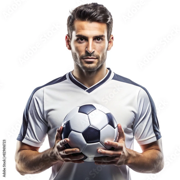 Fototapeta Portrait of soccer player isolated on white