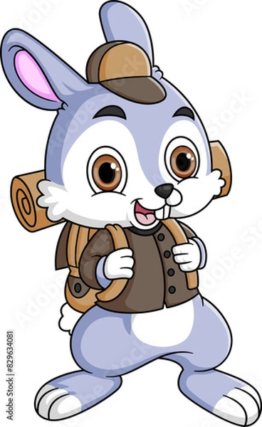 Fototapeta Cartoon Standing rabbit with Backpack
