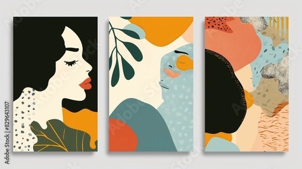 Fototapeta  oil painting style abstract face of women wall art decor mock up idea, summer tropical forest