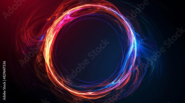 Fototapeta Vibrant red and blue energy flow in circle against black background.