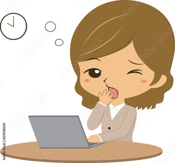 Obraz パソコンの前で眠そうな女性