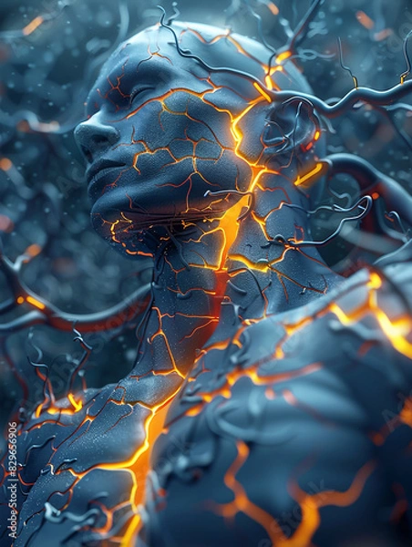 Fototapeta Illustration of the destruction of the human figure, a disease created by artificial intelligence