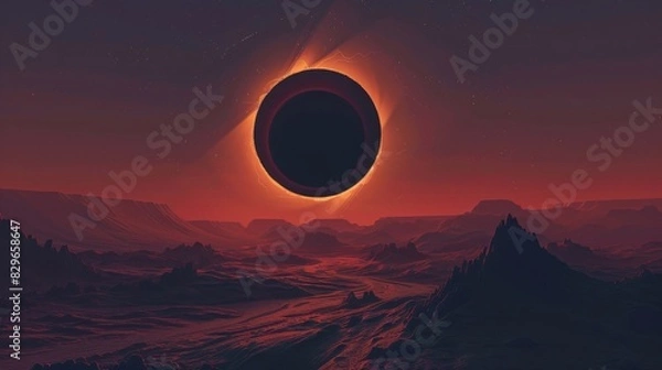 Obraz Solar eclipse illustration. Above the water
