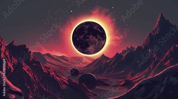 Fototapeta Solar eclipse illustration. Above the water