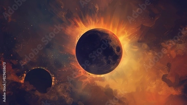 Obraz Solar eclipse illustration. Above the water