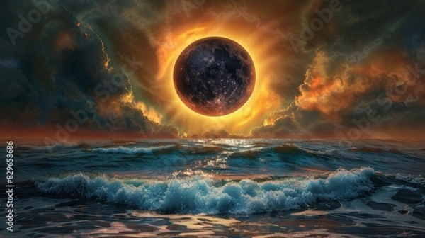 Obraz Solar eclipse illustration. Above the water